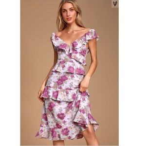 Lulu's Lavender Floral Print Ruffled Midi Dress